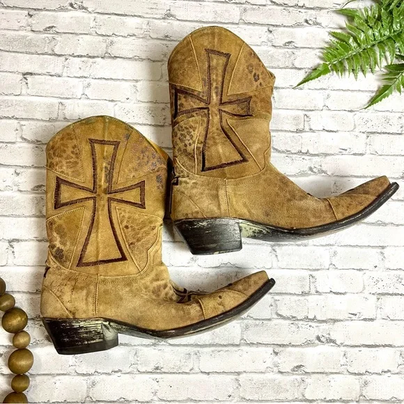 Old Gringo Cross Embroidered Distressed Leather Western Cowboy Boots Sz Womens 6 - Picture 4 of 12